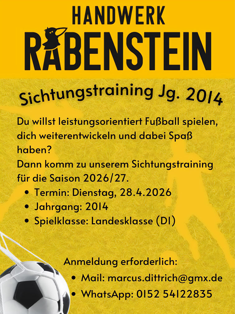 Plakat Sichtungstraining SG Handwerk Rabenstein